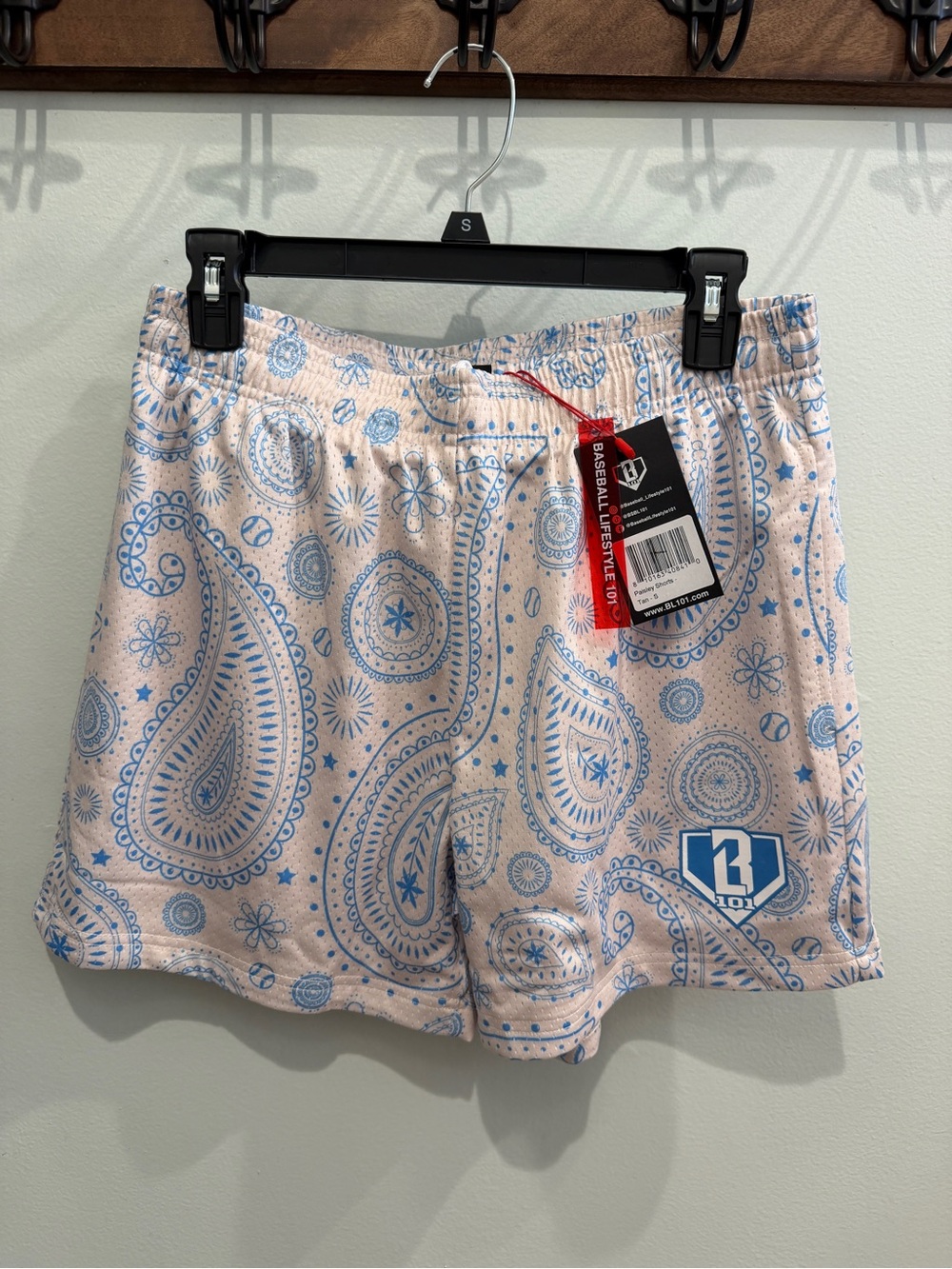 Baseball Lifestyle 101 Paisley Print Men’s Small Shorts - white/blue